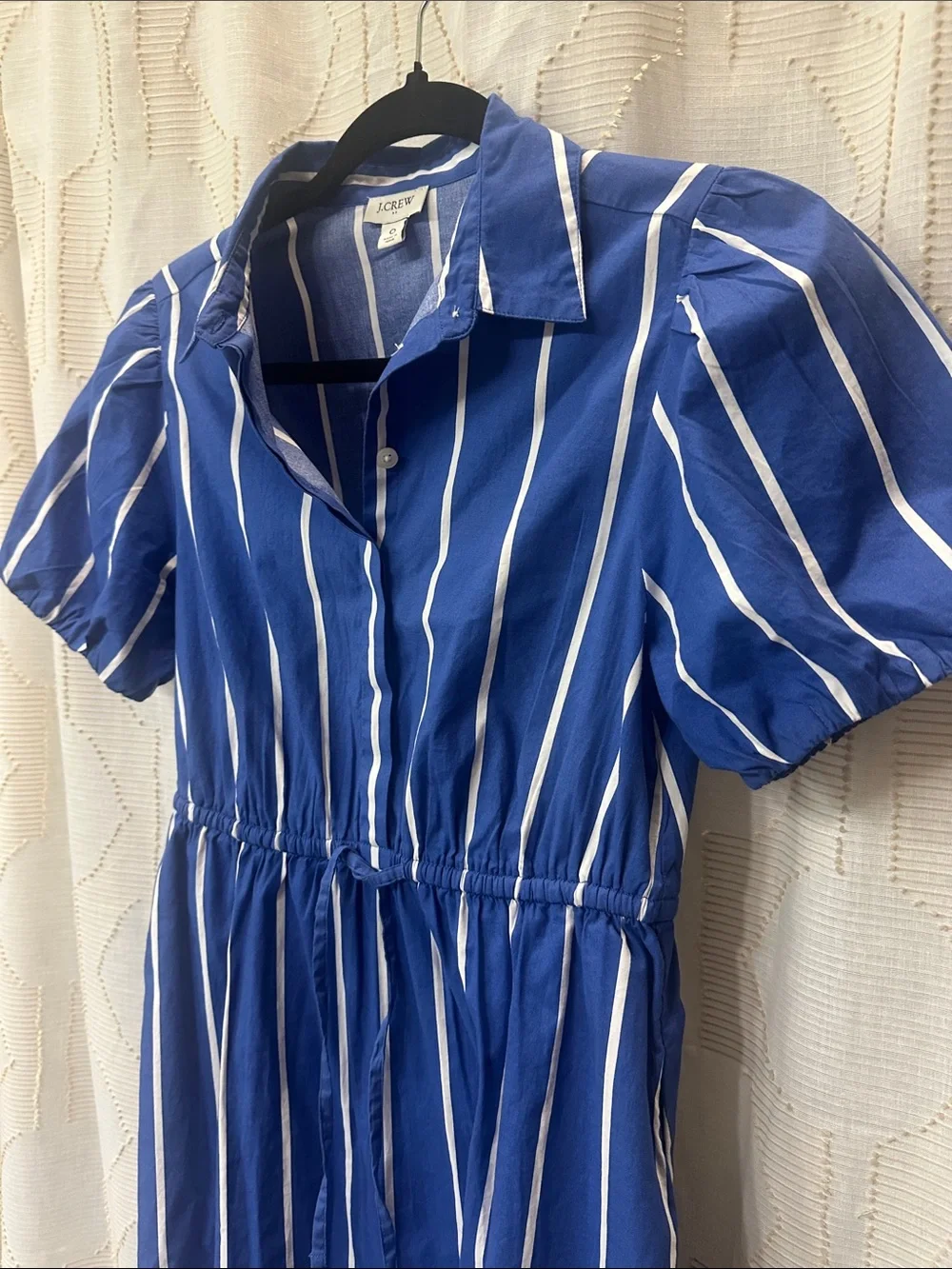 J. Crew Blue and White Striped Collared Short Sleeve Dress with pockets